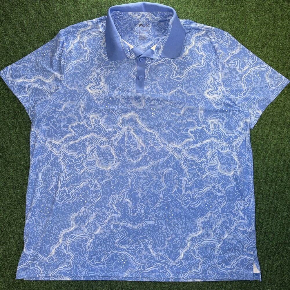 FLX Contour Lines Blue Polo Men's Size 2XL Nylon Spandex Blend